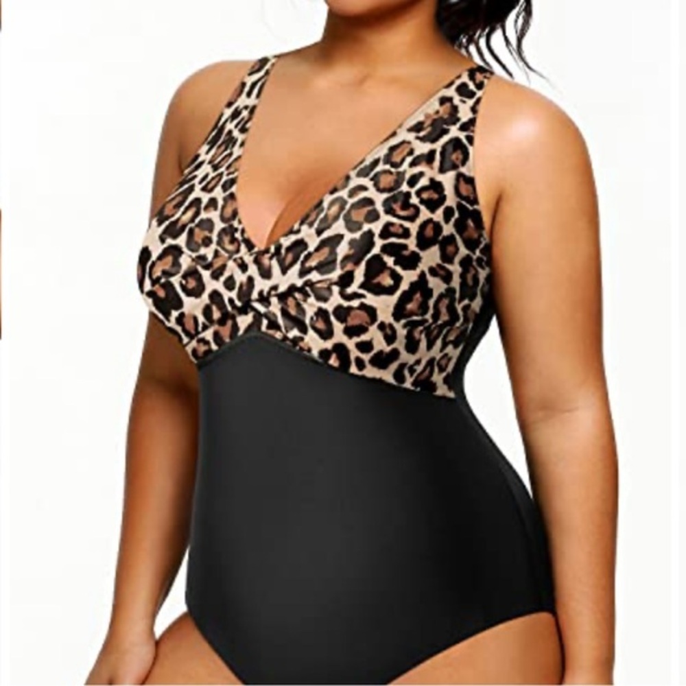 EOMENIE woman's Leopard Print back tie bathing suit size large